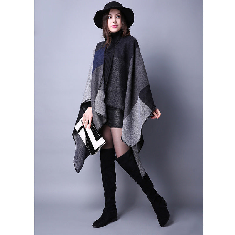 Women's Winter Plaid Scarf – Oversized Imitation Cashmere Shawl Cloak, Multi-Style Wrap