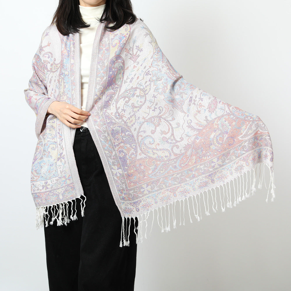 Ethnic Style Jacquard Cashew Tassel Shawl – Retro Cotton scarf for All Seasons