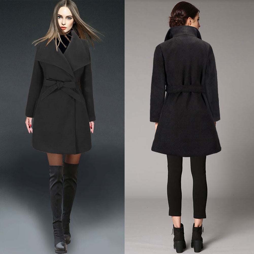 Elegant European & American Woolen Coat for Women – Slim Fit