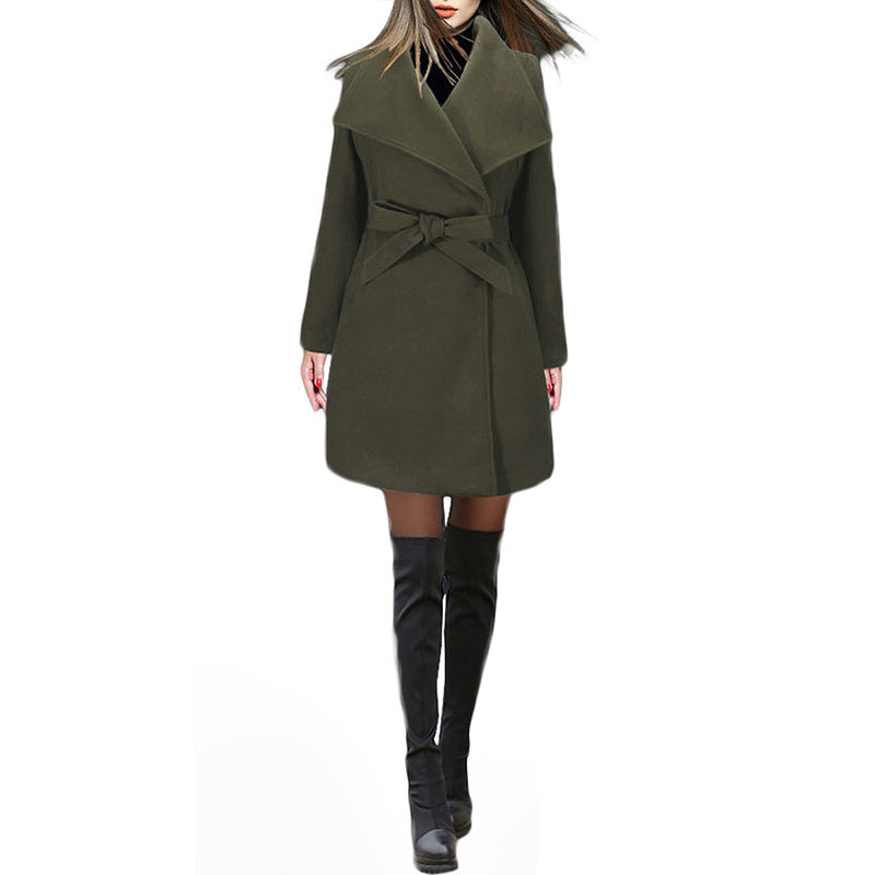 Elegant European & American Woolen Coat for Women – Slim Fit