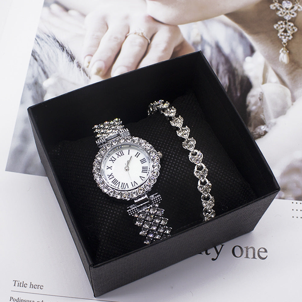 Ladies Fashion Quartz Wristwatch Bracelet Set – Diamond Accent, Round Dial, Casual Style
