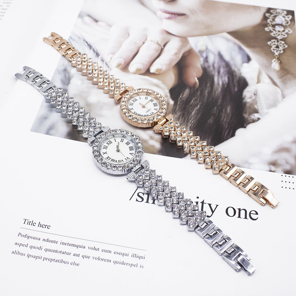 Ladies Fashion Quartz Wristwatch Bracelet Set – Diamond Accent, Round Dial, Casual Style