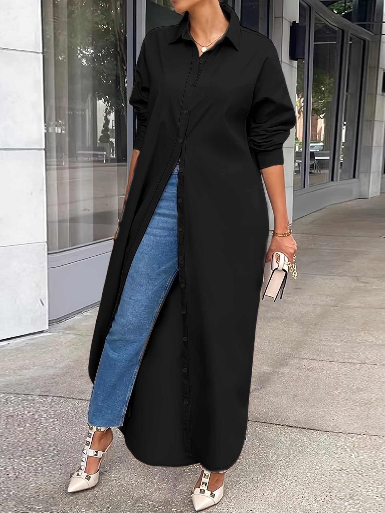 Multi-Way Long-Sleeved Casual Shirt Dress for Women – Wear as Shirt, Coat, or Dress