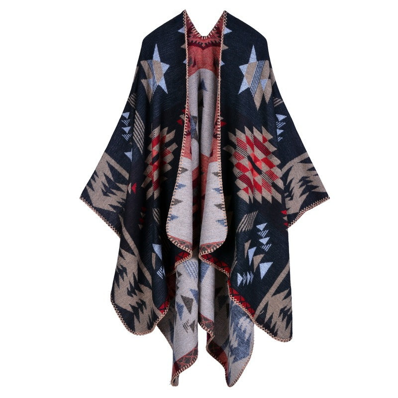 Women's Winter Plaid Scarf – Oversized Imitation Cashmere Shawl Cloak, Multi-Style Wrap