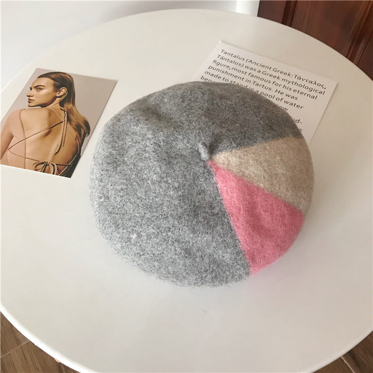Autumn and winter mixed color pure wool beret women