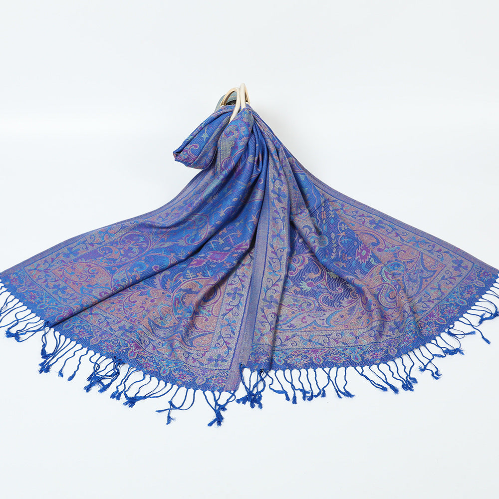 Ethnic Style Jacquard Cashew Tassel Shawl – Retro Cotton scarf for All Seasons