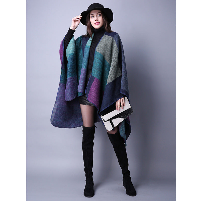Women's Winter Plaid Scarf – Oversized Imitation Cashmere Shawl Cloak, Multi-Style Wrap