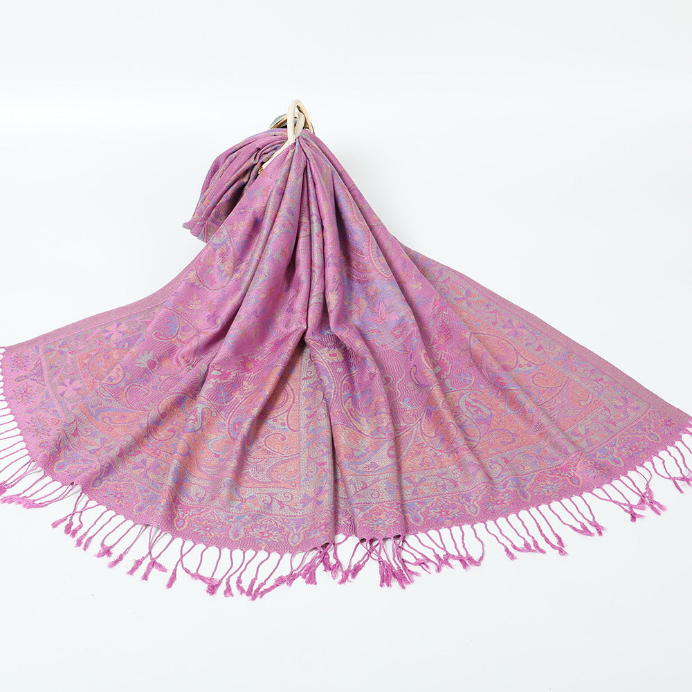 Ethnic Style Jacquard Cashew Tassel Shawl – Retro Cotton scarf for All Seasons