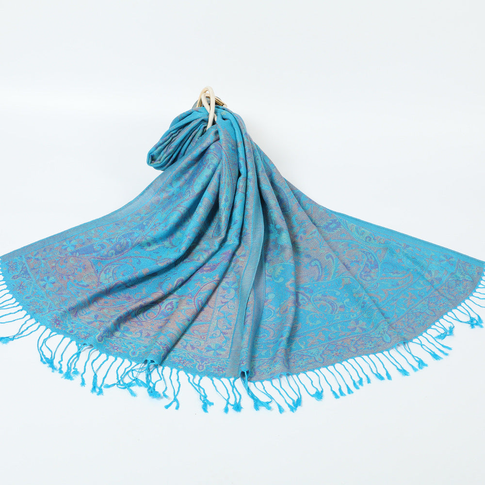 Ethnic Style Jacquard Cashew Tassel Shawl – Retro Cotton scarf for All Seasons