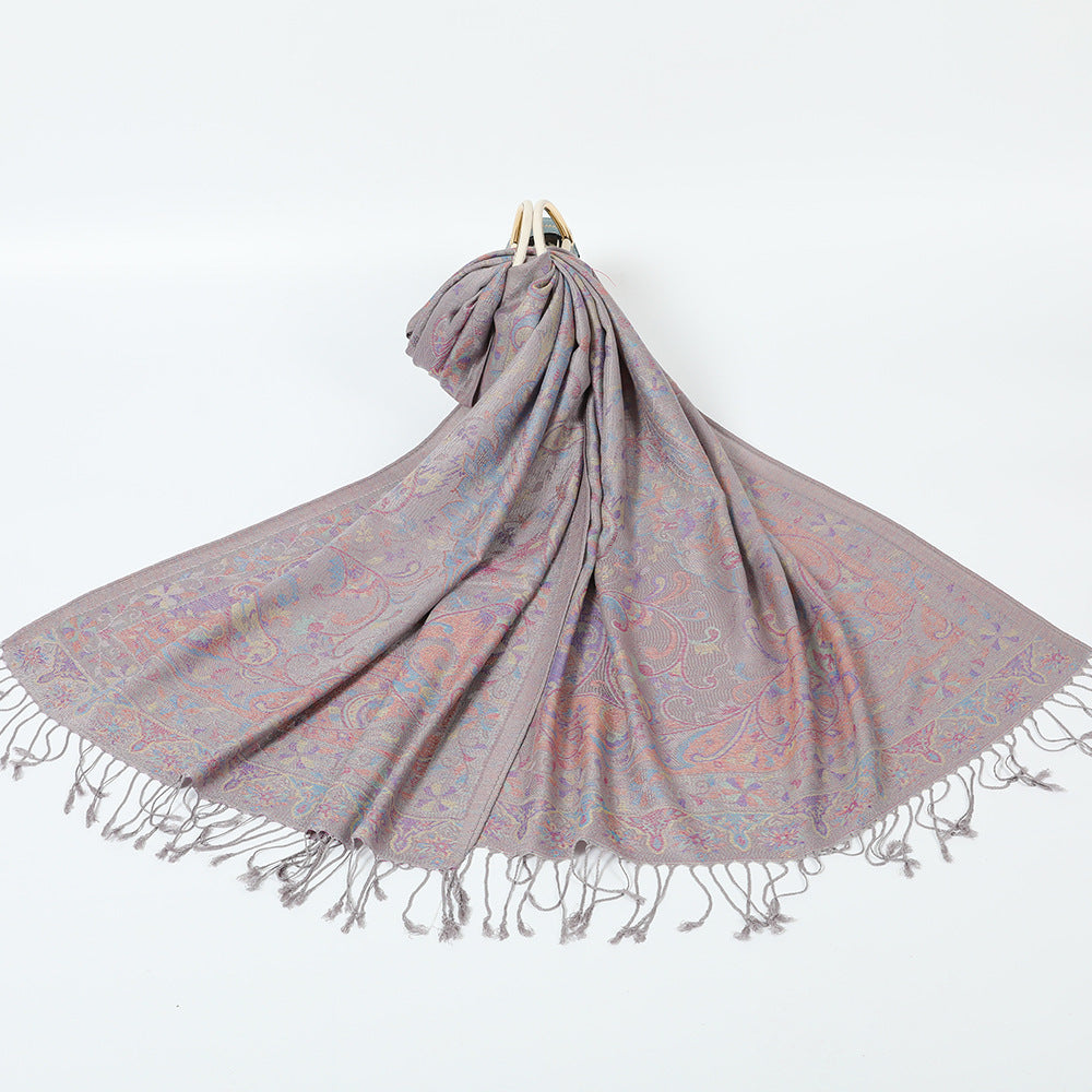Ethnic Style Jacquard Cashew Tassel Shawl – Retro Cotton scarf for All Seasons