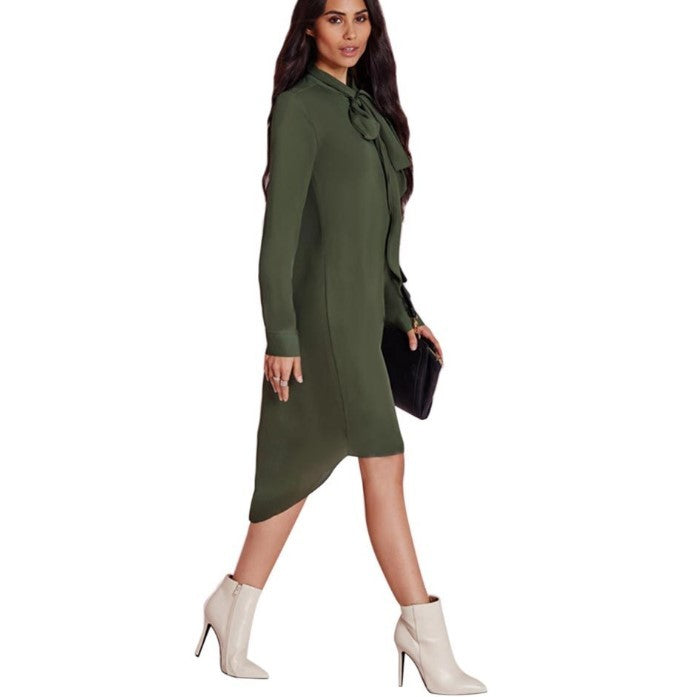 European & American Style Loose Long Chiffon Top – Long Sleeve, Medium-Long Length