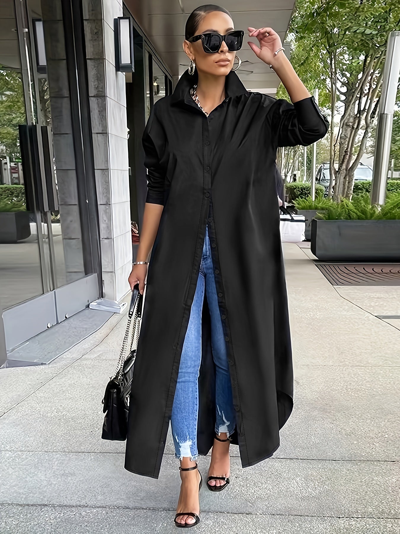 Multi-Way Long-Sleeved Casual Shirt Dress for Women – Wear as Shirt, Coat, or Dress