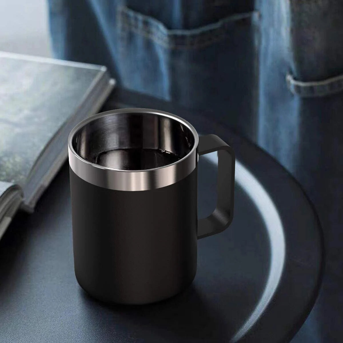 Stainless Steel Insulated Coffee Mug Tumbler with Handle, 12 oz 360ml with Lid for Hot & Cold Drinks
