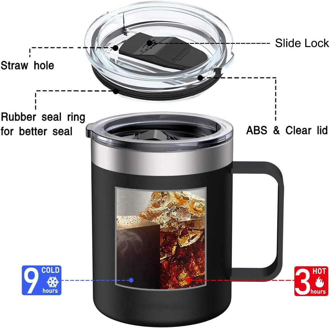 Stainless Steel Insulated Coffee Mug Tumbler with Handle, 12 oz 360ml with Lid for Hot & Cold Drinks