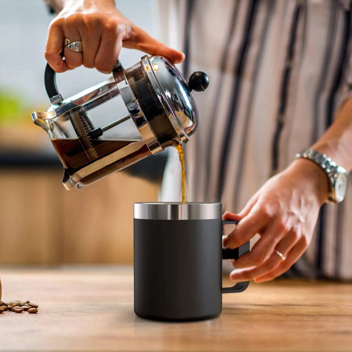 Stainless Steel Insulated Coffee Mug Tumbler with Handle, 12 oz 360ml with Lid for Hot & Cold Drinks