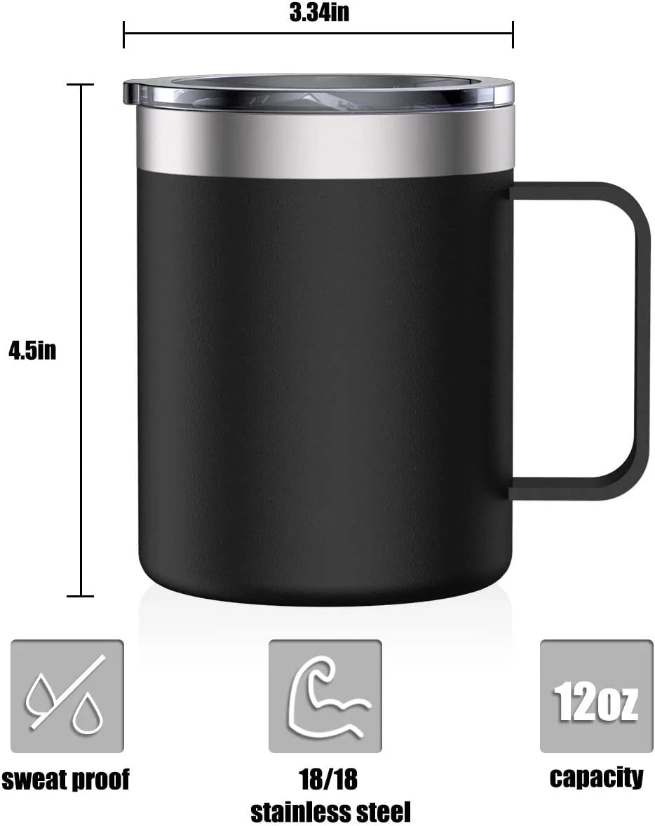 Stainless Steel Insulated Coffee Mug Tumbler with Handle, 12 oz 360ml with Lid for Hot & Cold Drinks