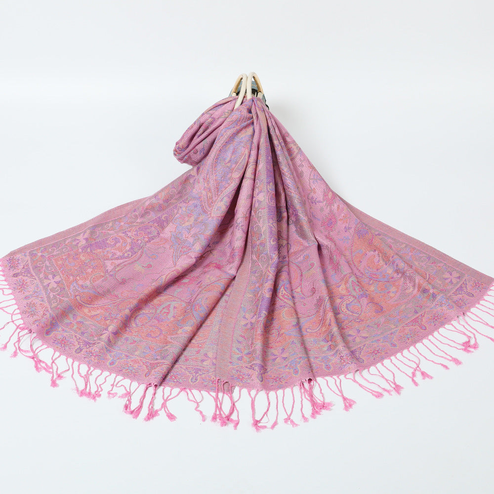 Ethnic Style Jacquard Cashew Tassel Shawl – Retro Cotton scarf for All Seasons