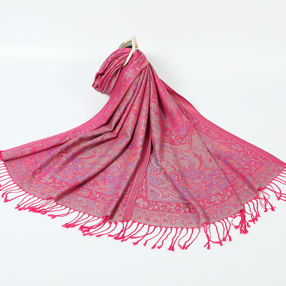 Ethnic Style Jacquard Cashew Tassel Shawl – Retro Cotton scarf for All Seasons