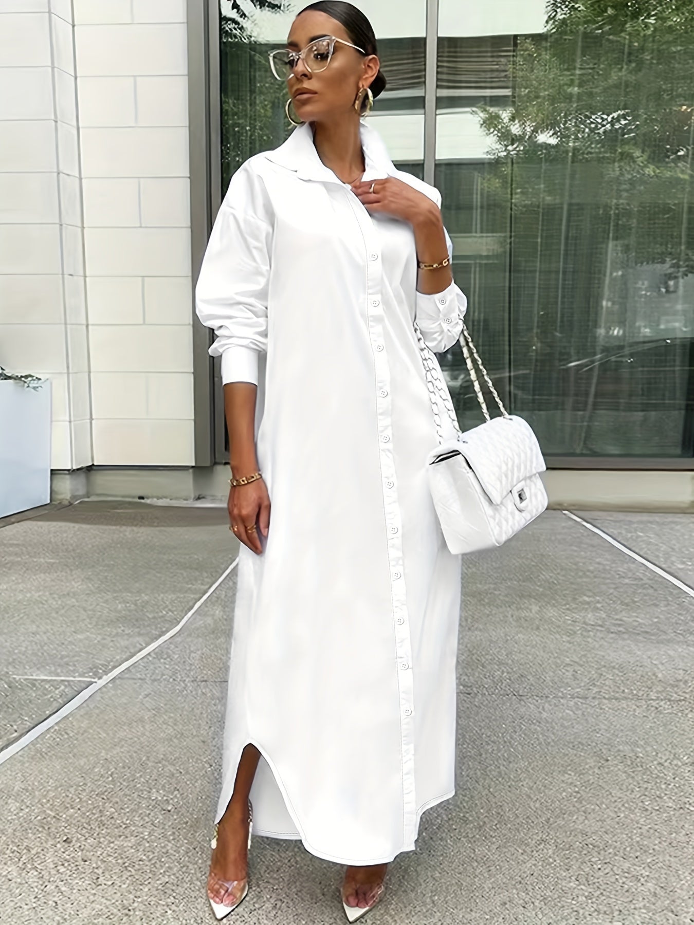 Multi-Way Long-Sleeved Casual Shirt Dress for Women – Wear as Shirt, Coat, or Dress