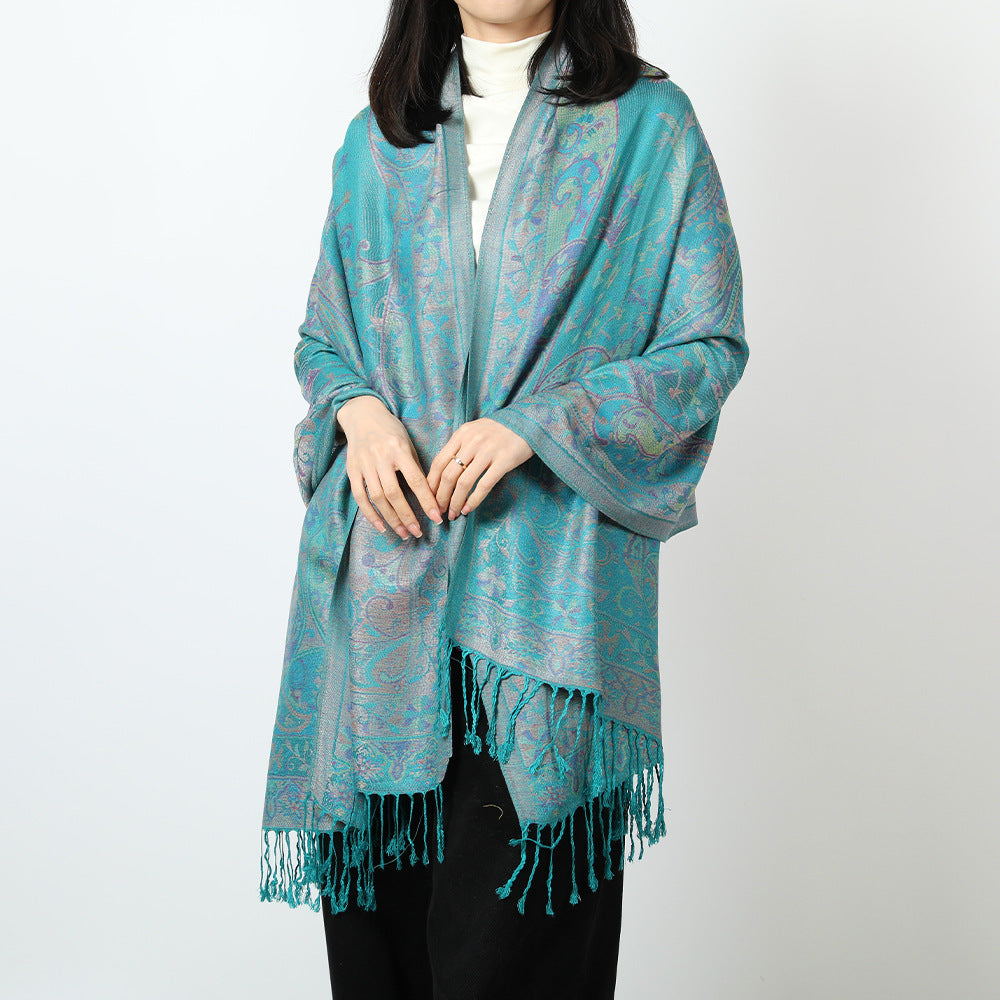 Ethnic Style Jacquard Cashew Tassel Shawl – Retro Cotton scarf for All Seasons