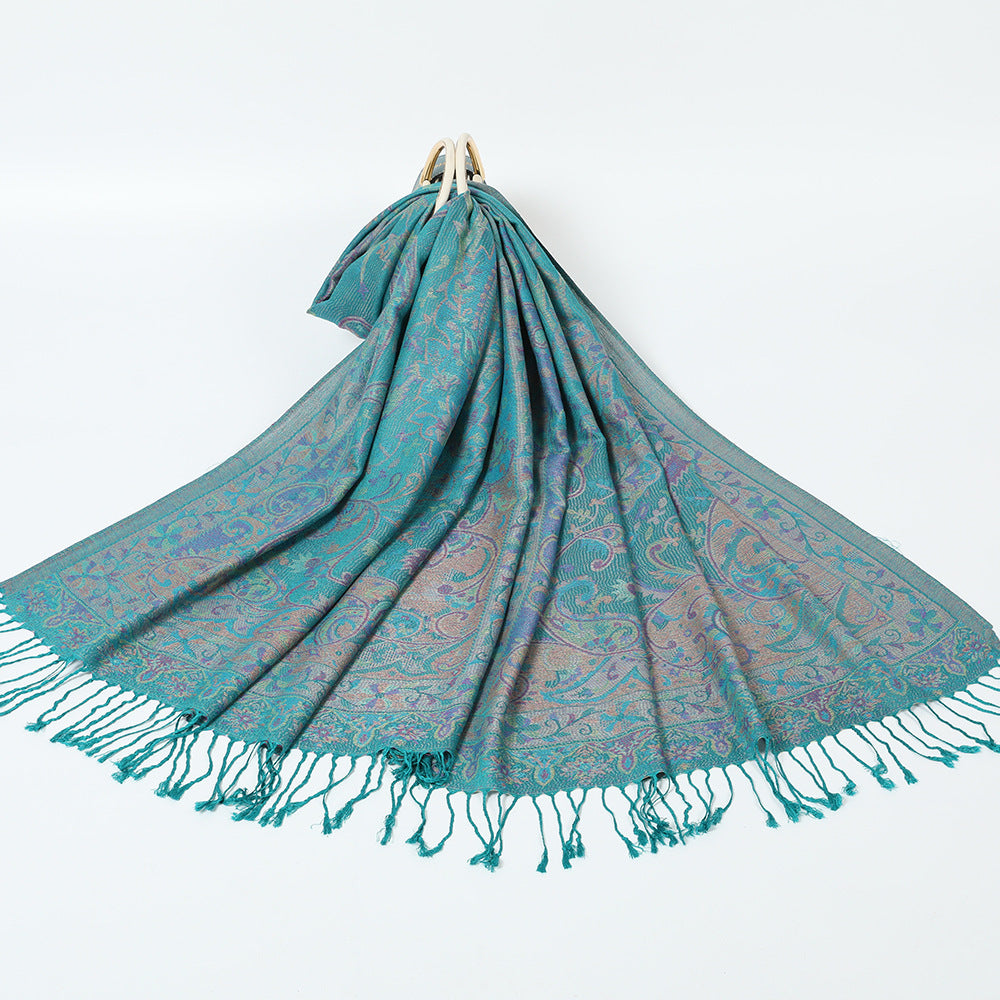 Ethnic Style Jacquard Cashew Tassel Shawl – Retro Cotton scarf for All Seasons