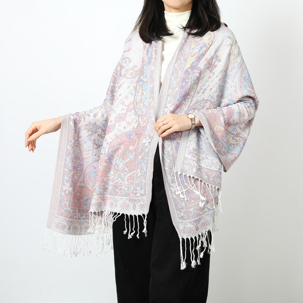 Ethnic Style Jacquard Cashew Tassel Shawl – Retro Cotton scarf for All Seasons