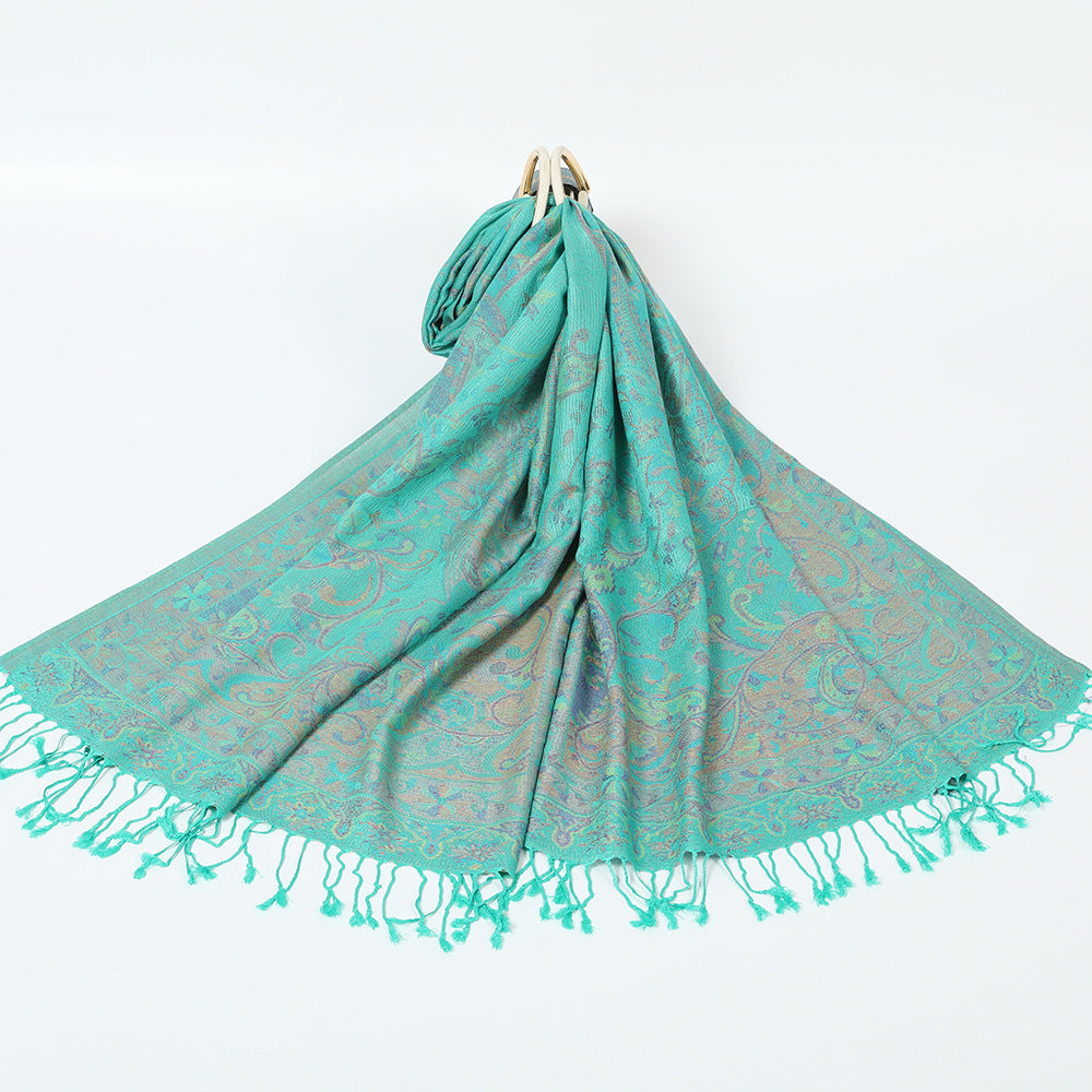 Ethnic Style Jacquard Cashew Tassel Shawl – Retro Cotton scarf for All Seasons