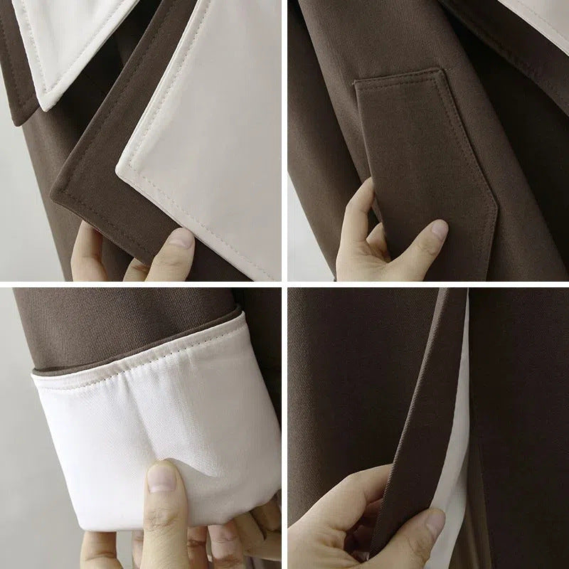 Double-Layer Collar Fake Two-Piece Long Sleeve Overcoat - Dark Gray Green Polyester Coat for Women