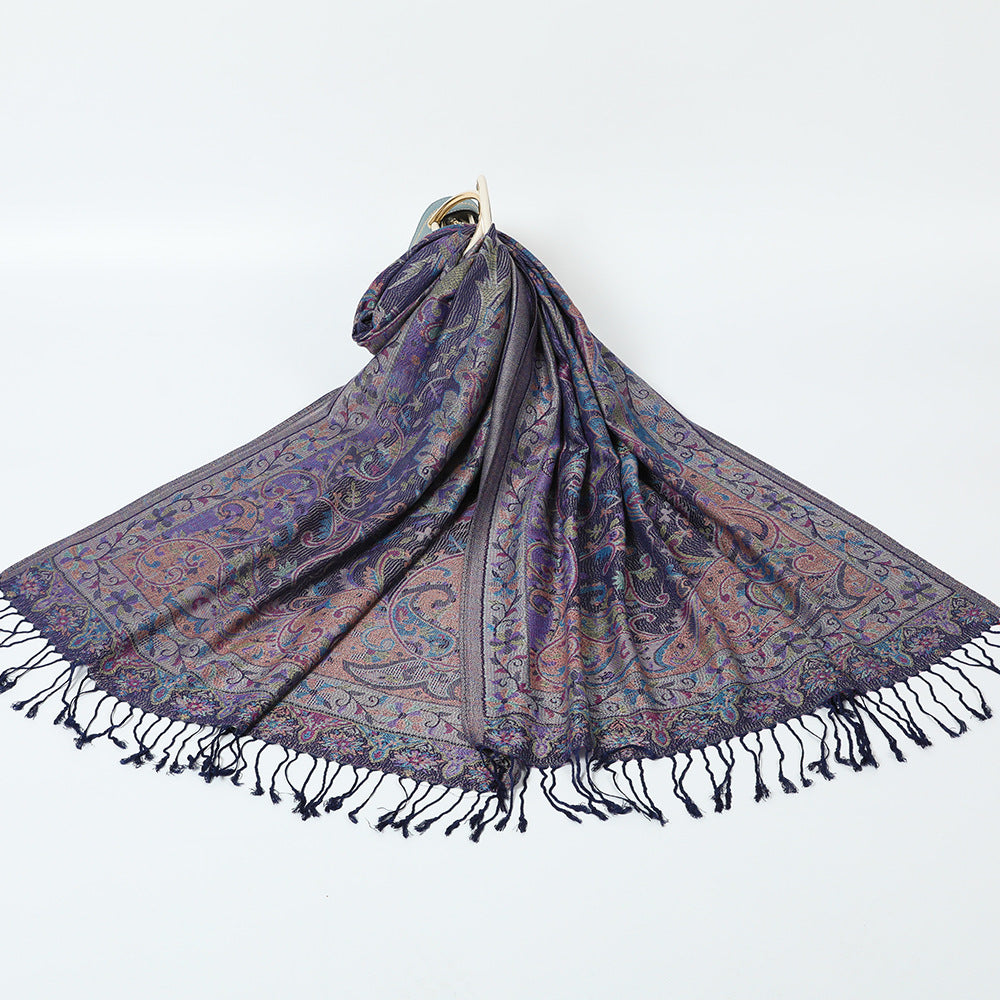 Ethnic Style Jacquard Cashew Tassel Shawl – Retro Cotton scarf for All Seasons