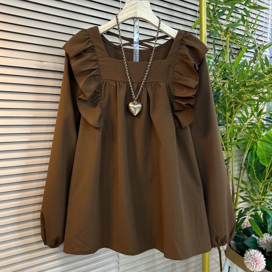 Plus Size Ruffled Square Collar Pullover Shirt for Women – Korean Style Long Sleeve Top (XL-6XL)