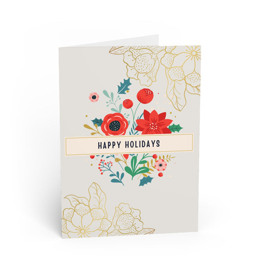 Greeting Cards - Golden Flowers and Bouquet - Happy Holidays