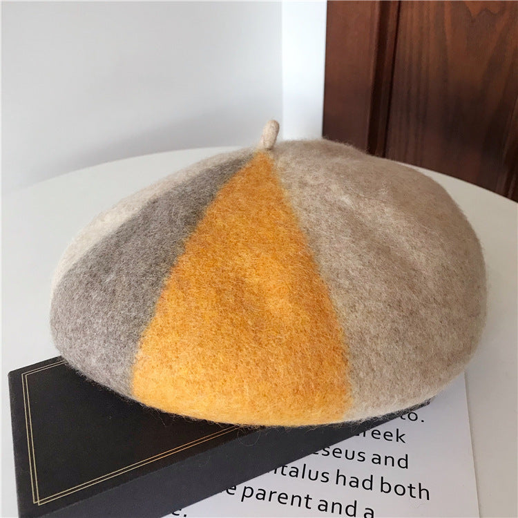 Autumn and winter mixed color pure wool beret women
