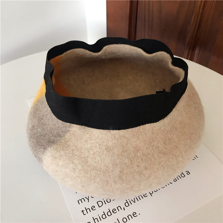 Autumn and winter mixed color pure wool beret women