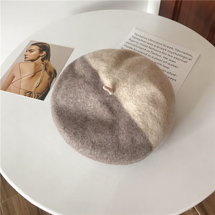 Autumn and winter mixed color pure wool beret women