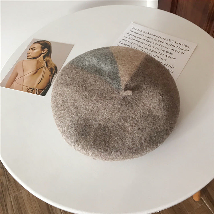 Autumn and winter mixed color pure wool beret women