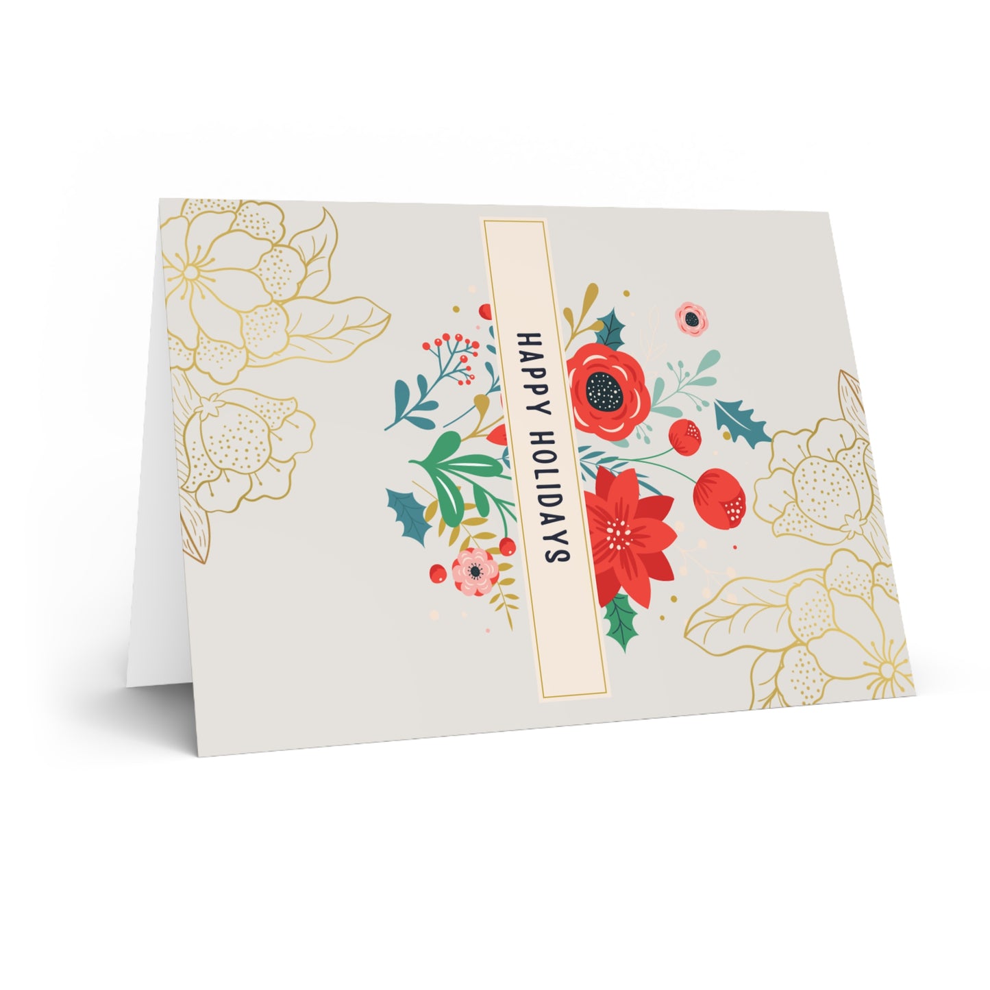 Greeting Cards - Golden Flowers and Bouquet - Happy Holidays
