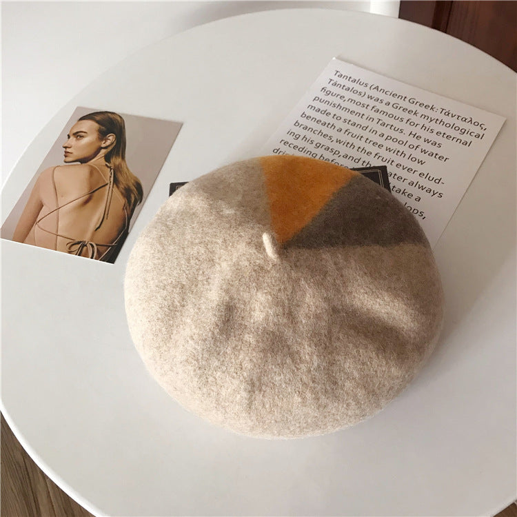 Autumn and winter mixed color pure wool beret women