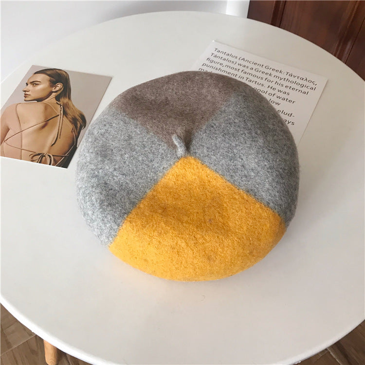 Autumn and winter mixed color pure wool beret women