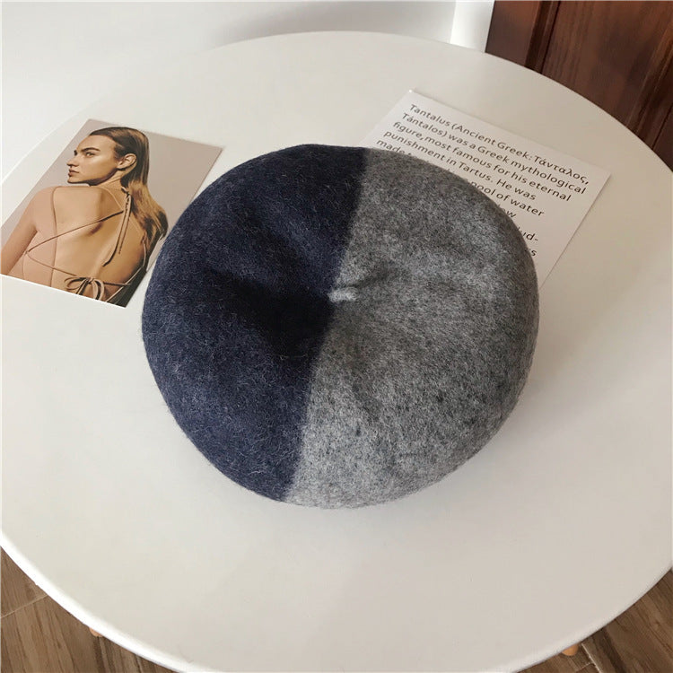 Autumn and winter mixed color pure wool beret women