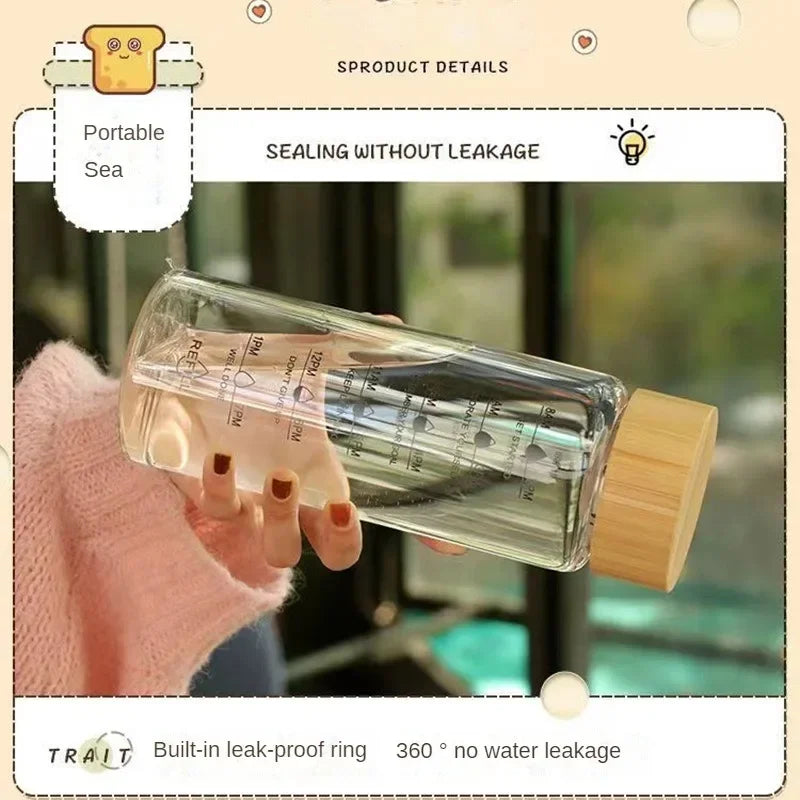 Premium Glass Water Bottle with Lid – Eco-Friendly and Durable Time Scale Large Capacity Travel Sports Portable Water Cup Transparent Milk Juice Cups