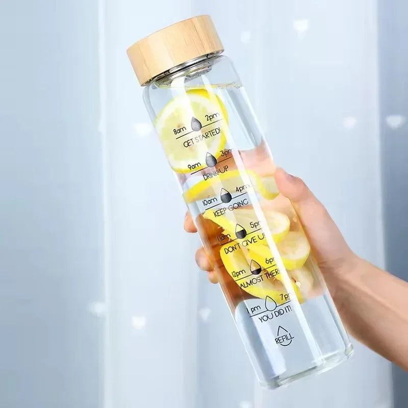 Premium Glass Water Bottle with Lid – Eco-Friendly and Durable Time Scale Large Capacity Travel Sports Portable Water Cup Transparent Milk Juice Cups