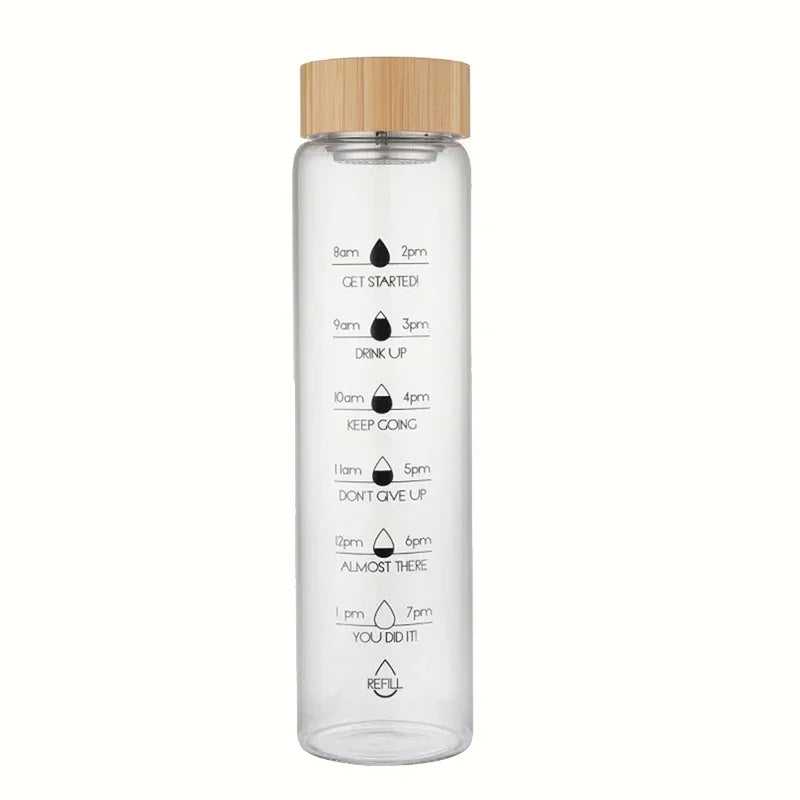 Premium Glass Water Bottle with Lid – Eco-Friendly and Durable Time Scale Large Capacity Travel Sports Portable Water Cup Transparent Milk Juice Cups