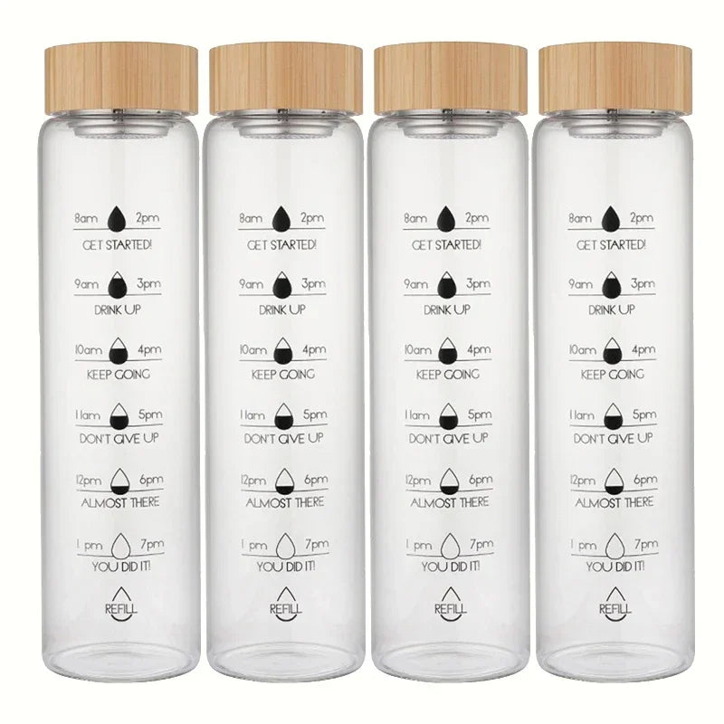 Premium Glass Water Bottle with Lid – Eco-Friendly and Durable Time Scale Large Capacity Travel Sports Portable Water Cup Transparent Milk Juice Cups