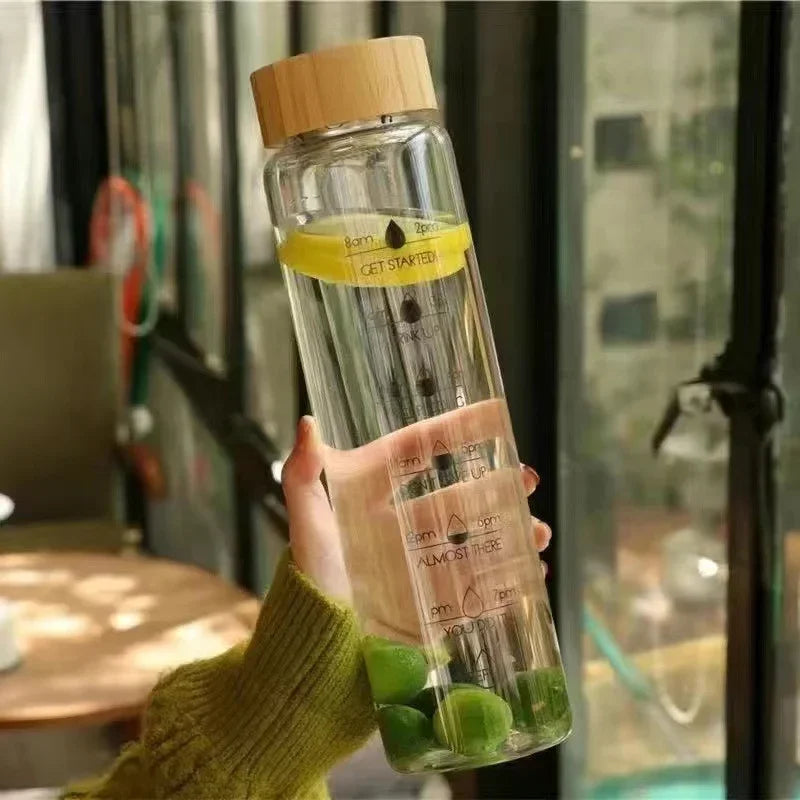 Premium Glass Water Bottle with Lid – Eco-Friendly and Durable Time Scale Large Capacity Travel Sports Portable Water Cup Transparent Milk Juice Cups