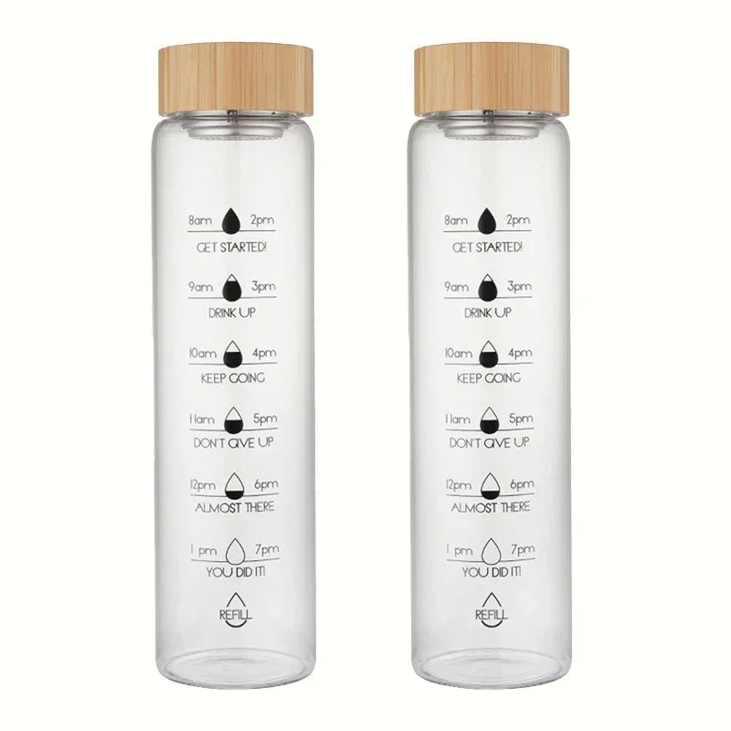 Premium Glass Water Bottle with Lid – Eco-Friendly and Durable Time Scale Large Capacity Travel Sports Portable Water Cup Transparent Milk Juice Cups
