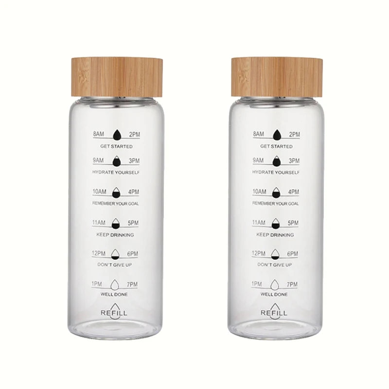 Premium Glass Water Bottle with Lid – Eco-Friendly and Durable Time Scale Large Capacity Travel Sports Portable Water Cup Transparent Milk Juice Cups